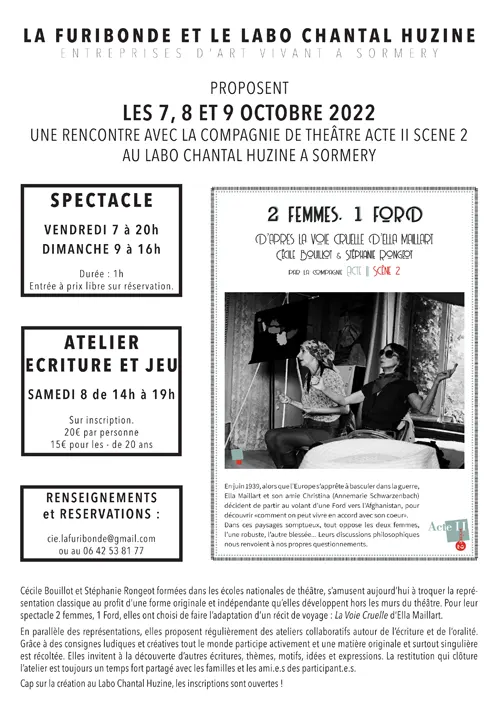 2 femmes 1 Ford Spectacle Atelier Ecriture Jeu Labo Sormery 7 8 9octobre2022.webp