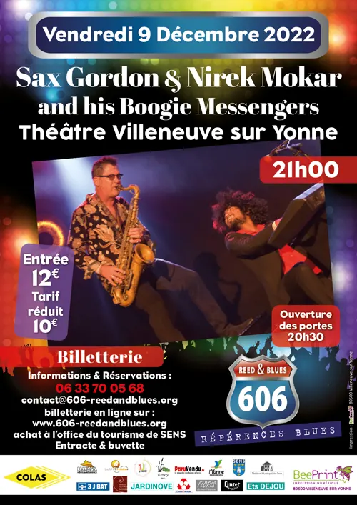 Concert Blues Sax Gordon Nirek Mokar 606 Reed and Blues Theatre Villeneuve sur Yonne 9 12 2022.WEBP