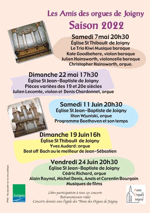 Concerts Les Amis des Orgues de Joigny Eglises Mai Juin2022.webp