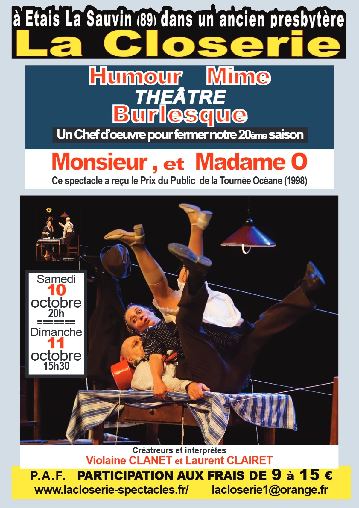 Spectacle "Monsieur et Madame O" (Mime, humour, burlesque) – Etais-la-Sauvin (Théâtre de la Closerie) (affiche de l’événement)