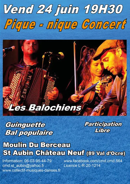 Pique Nique Concert Guinguette Bal Les Balochiens Moulin du Berceau St Aubin Chateau Neuf 24 06 2022.webp
