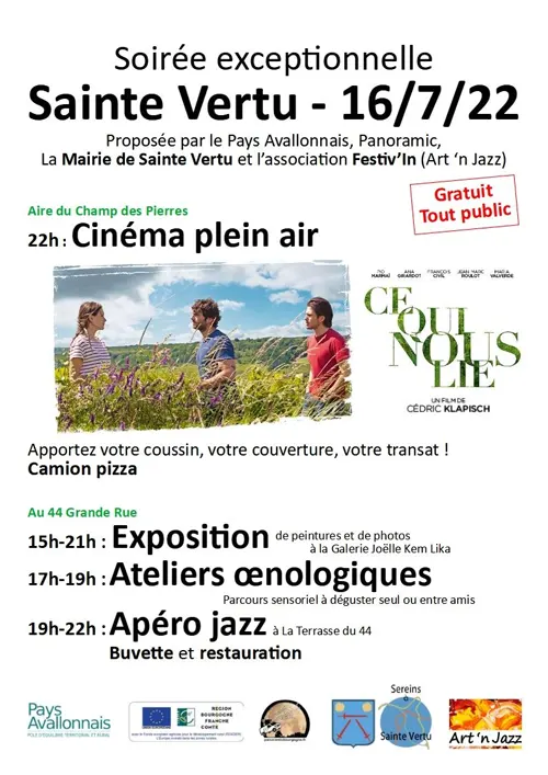 Soiree Cinema Exposition Ateliers oenologiques Apero jazz Saint Vertu 16 07 2022.webp