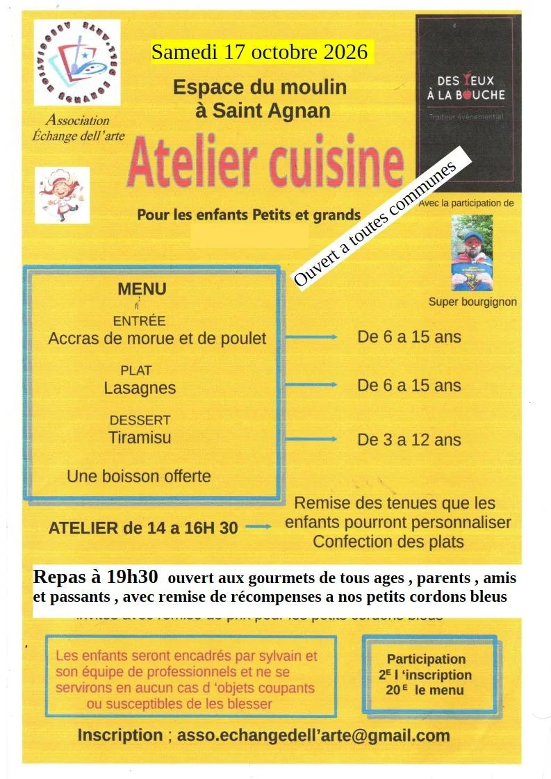 atelier cuisine pour enfants – Saint-Agnan (espace du moulin) (affiche de l’événement)