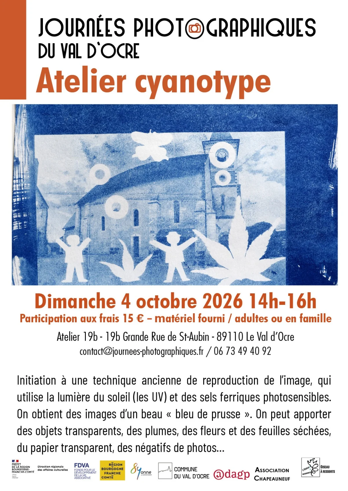 Atelier cyanotype à l'occasion des Journée photographiques du Val d'Ocre – Le Val d'Ocre (Atelier 19b) (affiche de l’événement)