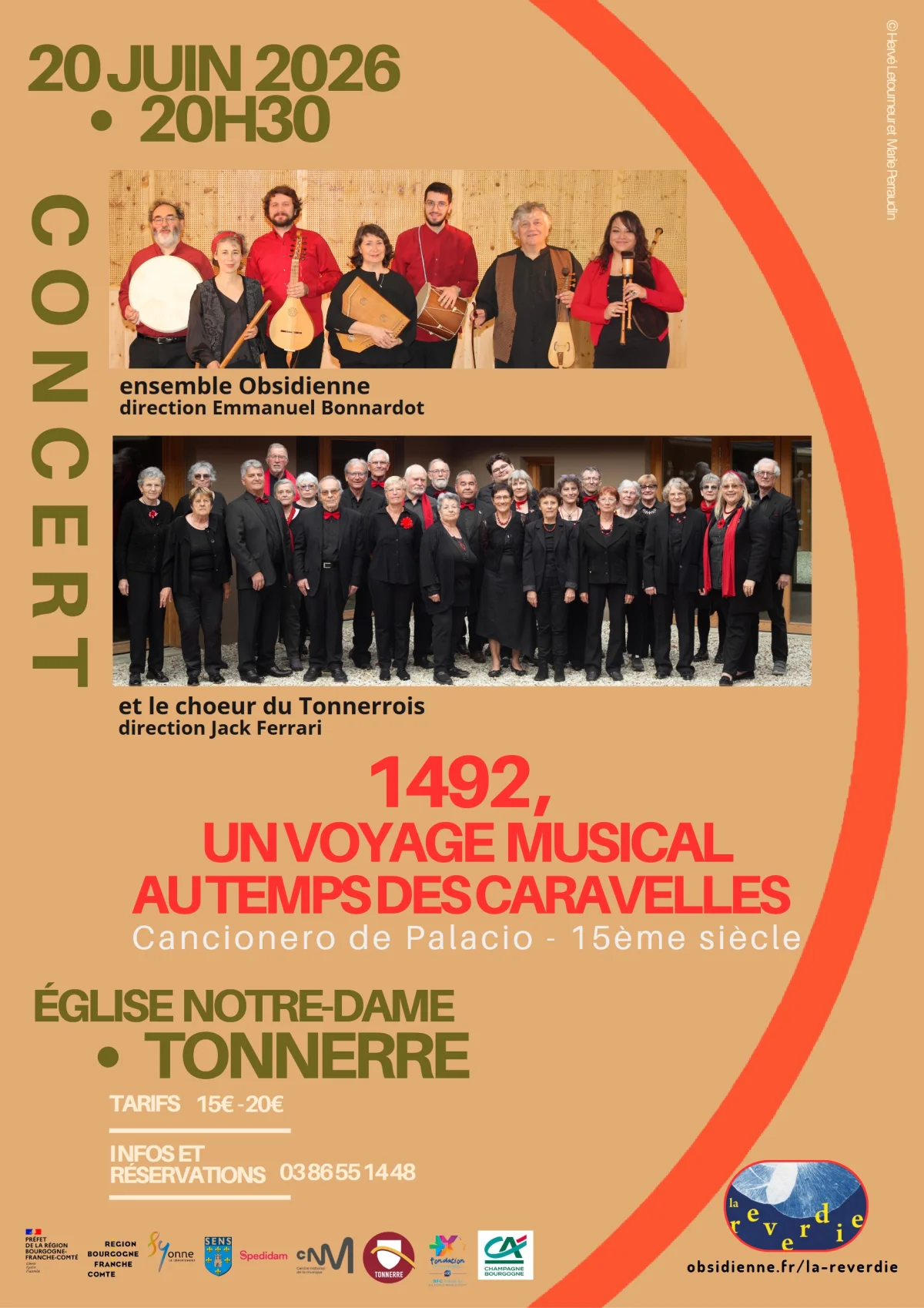 Concert "1492, Un voyage musical au temps des caravelles" avec l'ensemble Obsidienne (direction Emmanuel Bonnardot) et et le choeur du Tonnerrois (direction Jack Ferrari) – Tonnerre (Eglise Notre-Dame) (affiche de l’événement)