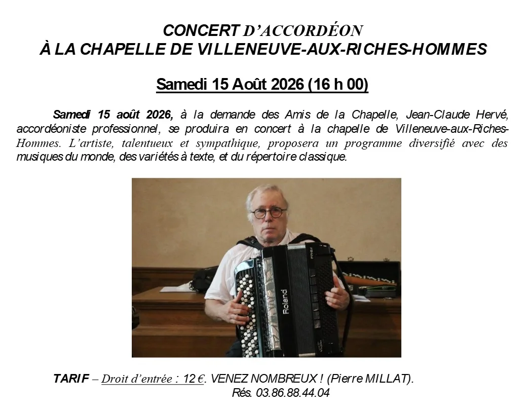 Concert d'accordéon avec Jean-Claude Hervé – Saint-Maurice-aux-Riches-Hommes (Salle polyvalente) (affiche de l’événement)