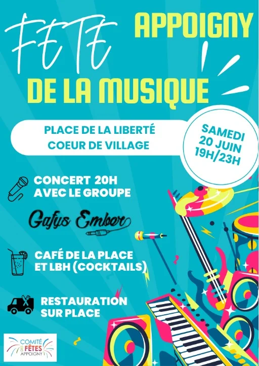 Concert avec le groupe Gafys Amber, reprises pop rock – Appoigny (Place de la Liberté) (affiche de l’événement)