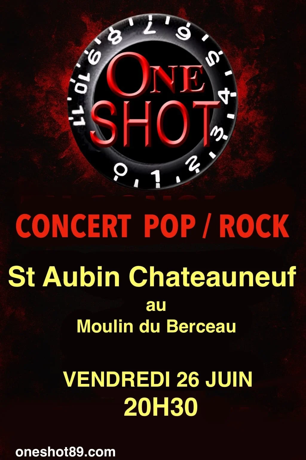 Concert avec One Shot – Saint-Aubin-Château-Neuf / Le Val d'Ocre (Moulin du berceau) (affiche de l’événement)