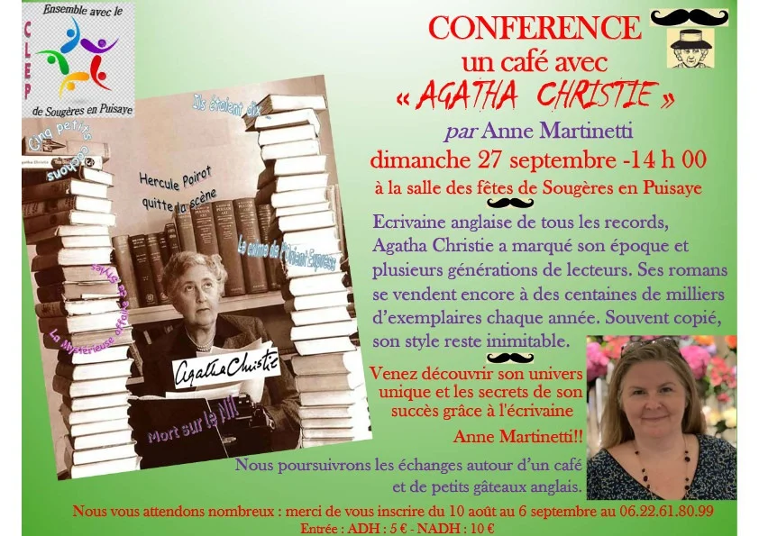 Conférence "un café avec agatha christie " par Anne Martinetti – Sougères en Puisaye (Salle des fêtes) (affiche de l’événement)