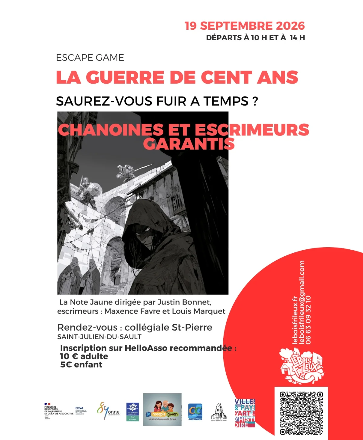 Escape Game : S'échapper de la ville assiégée pendant la guerre de Cent-Ans – Saint-Julien-du-Sault (RDV : collégiale St-Pierre) (affiche de l’événement)