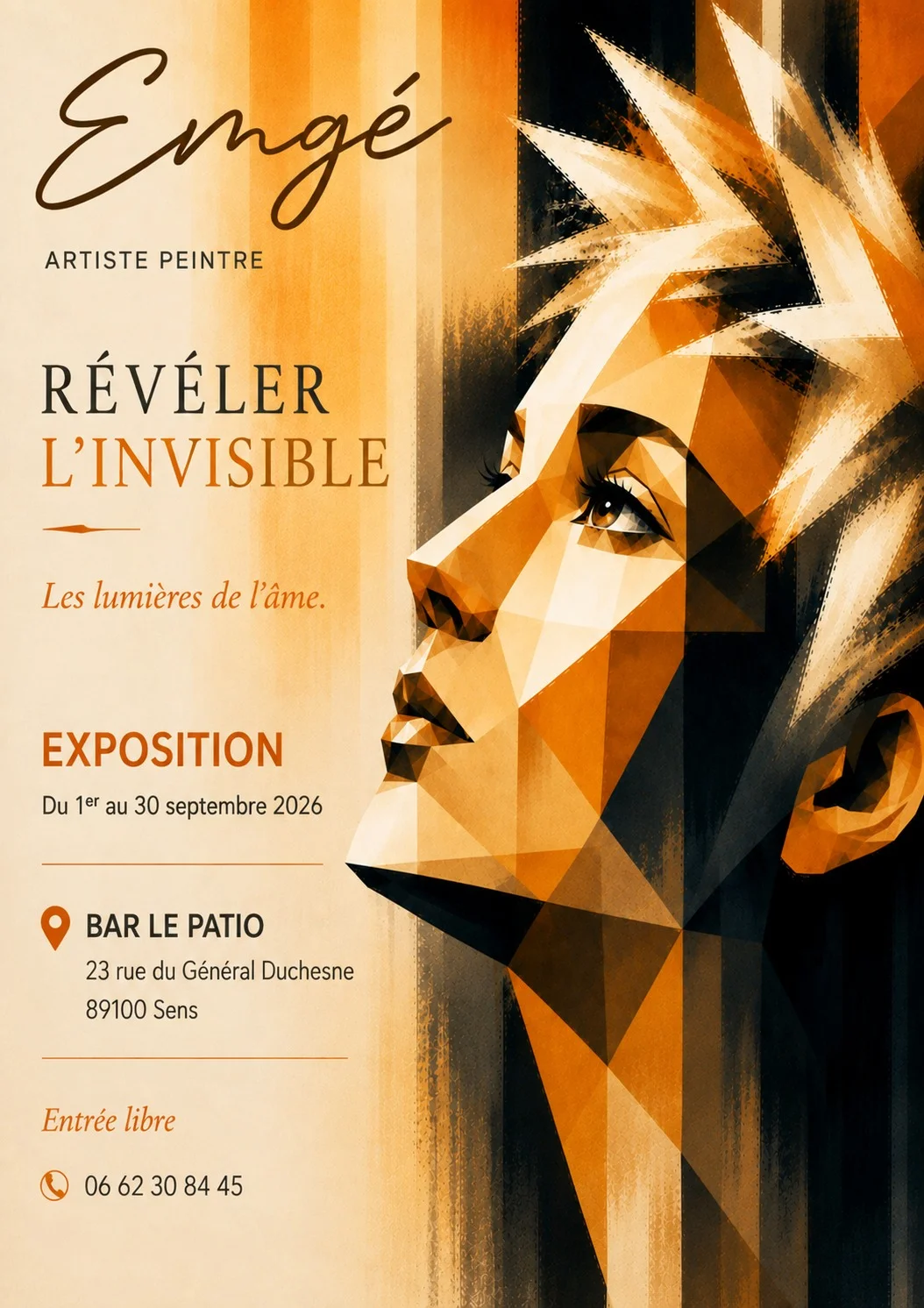 Exposition de peintures : Un cubisme de l’intime - Révéler l'invisible, les lumières de l'âme – Sens (Bar Le Patio) (affiche de l’événement)