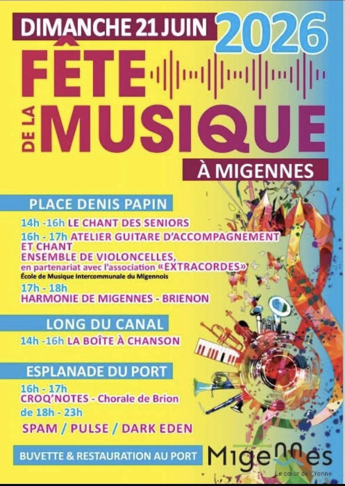 Fête de la Musique avec 3 groupes - Dark Eden, Spam et Pulse – Migennes (Esplanade du Port) (affiche de l’événement)