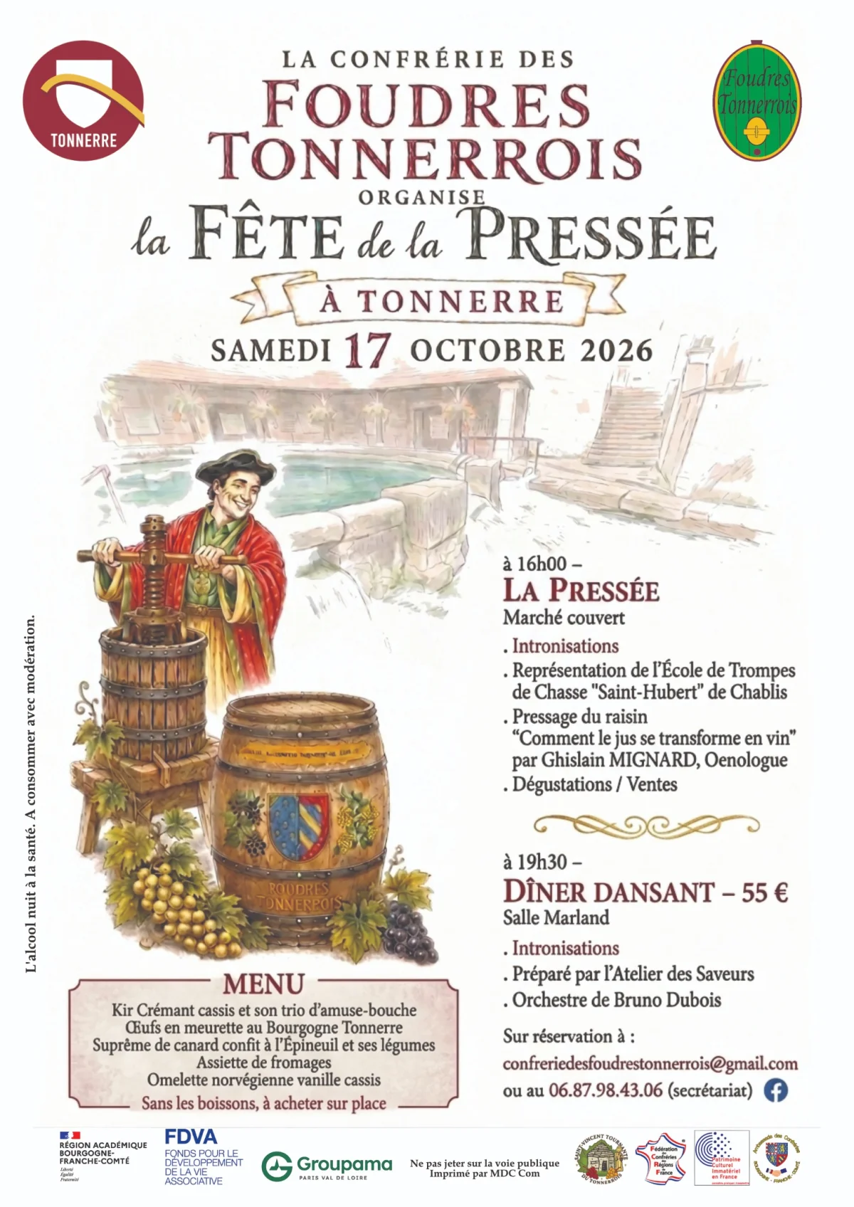 Fête de la Pressée avec dîner-dansant – Tonnerre (Marché couvert / Salle Marland) (affiche de l’événement)