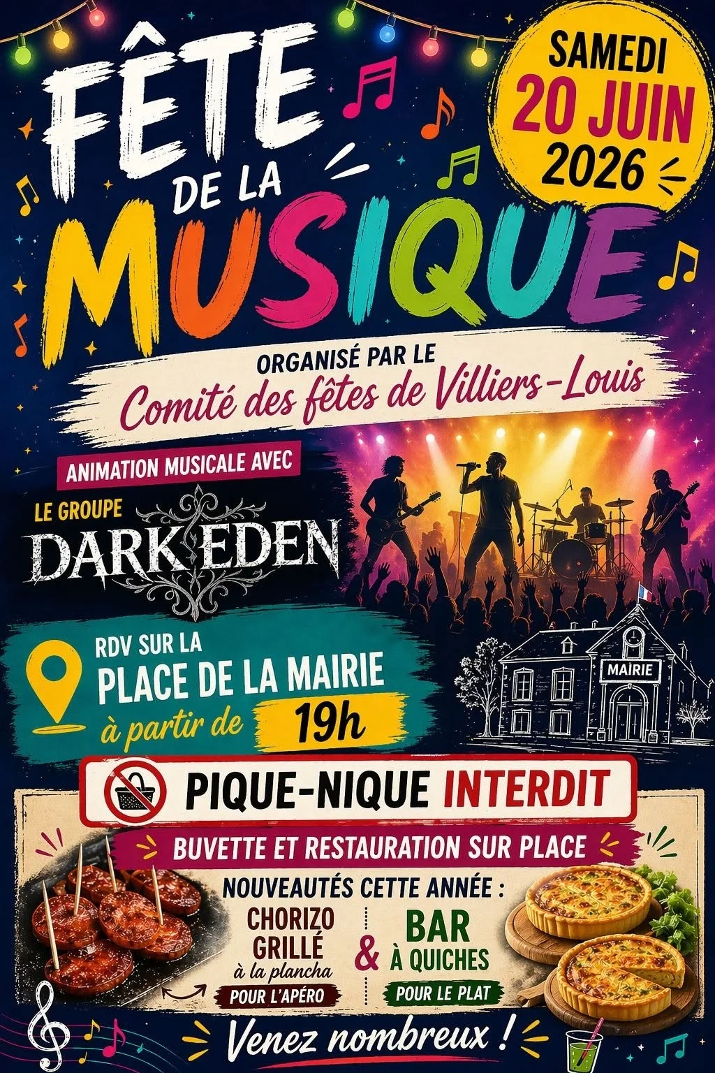 Fête de Musique - Concert avec Dark Eden - Pop / Funk / Disco – Villiers Louis (Place de la Mairie) (affiche de l’événement)