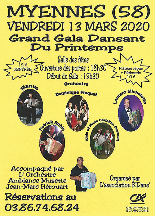 GRAND GALA DANSANT DU PRINTEMPS avec Dominique Floquet, Patrick Robin, Laurent Michelotto, Alain et Marie Christine Dessault et Manue / Accompagnés par l'orchestre Ambiance Musette Jean Marc Hérouart