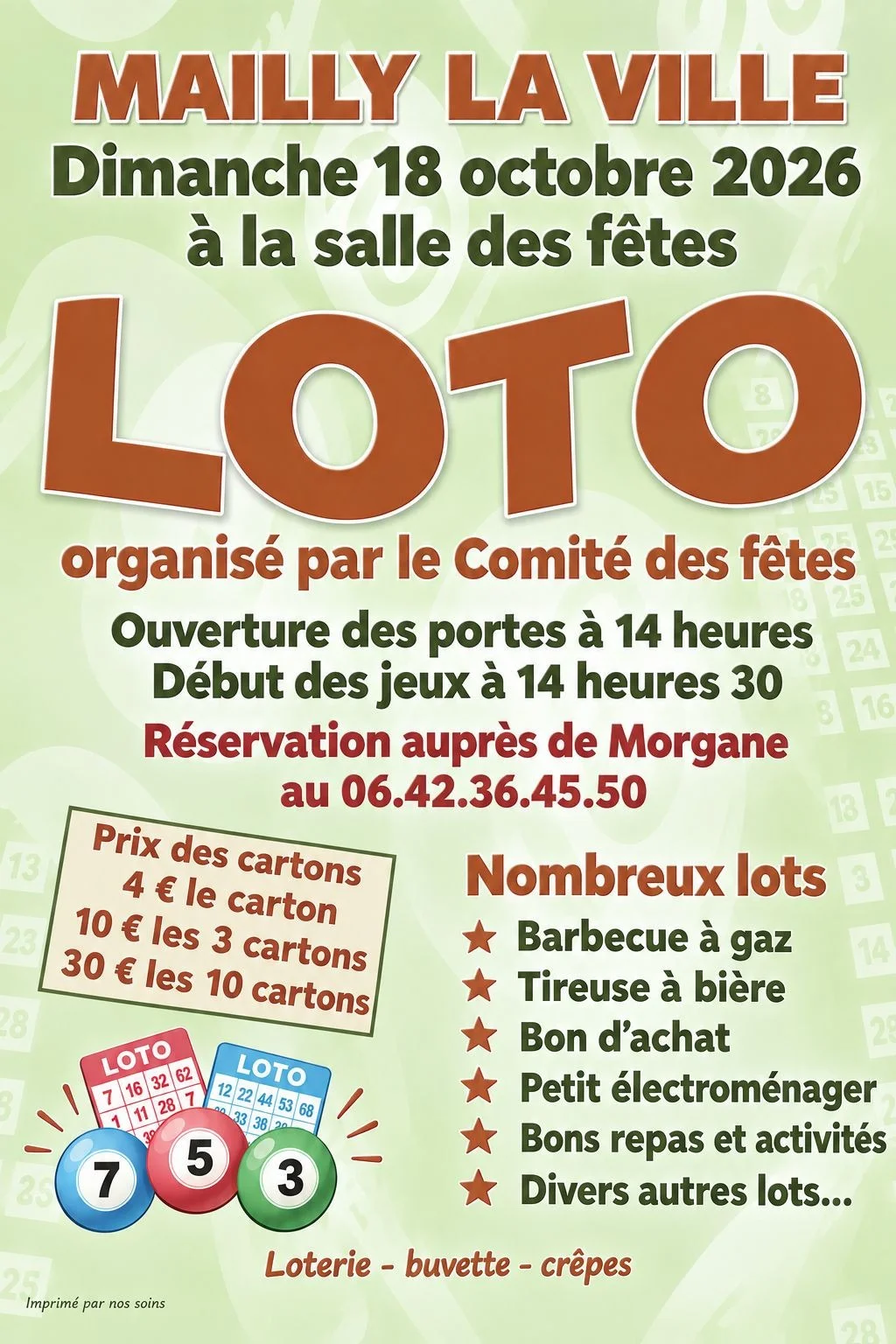 Loto à Mailly la Ville – Mailly-la-Ville (Salle des fêtes) (affiche de l’événement)