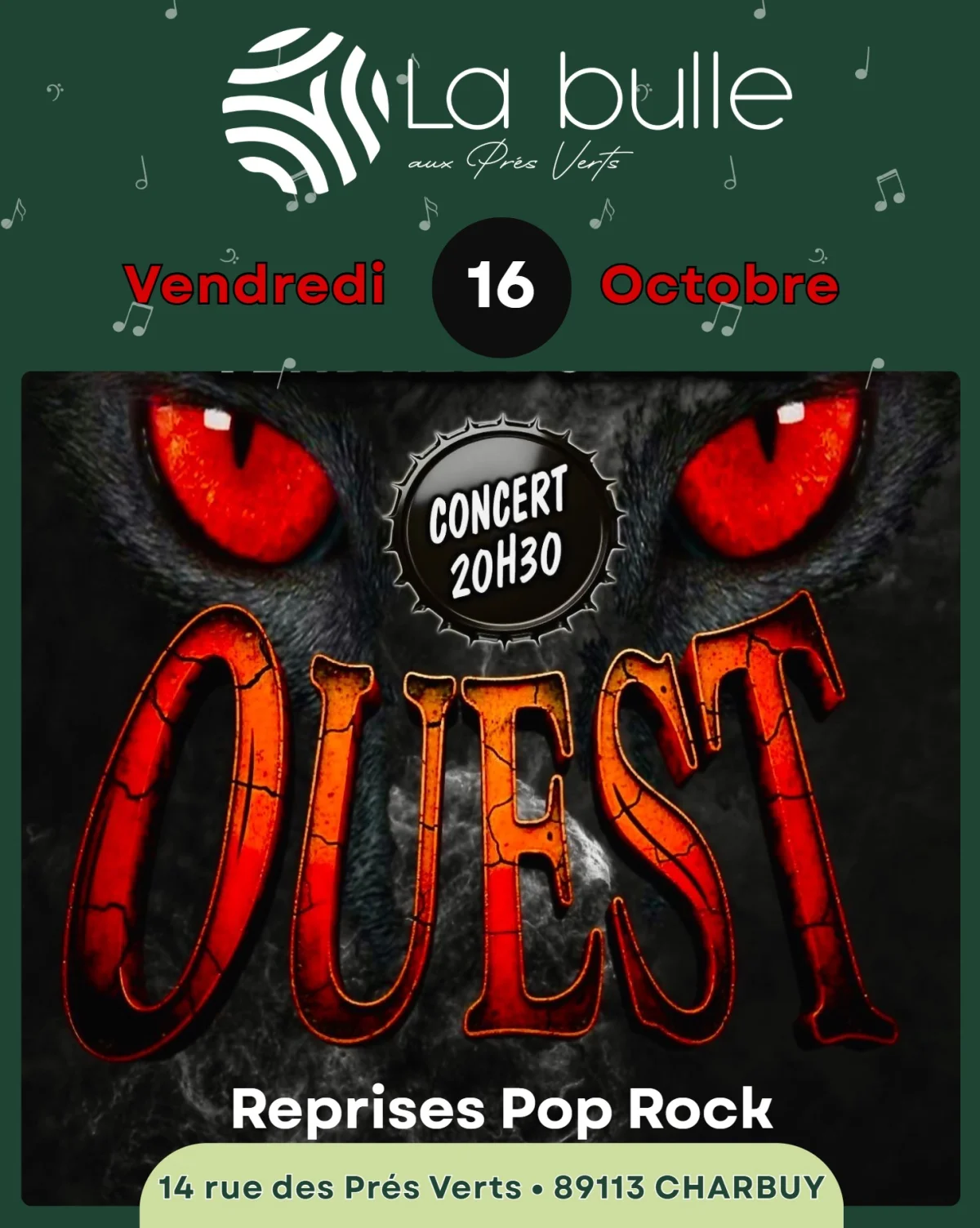 Ouest en concert ! – Charbuy (La Bulle aux Prés Verts) (affiche de l’événement)