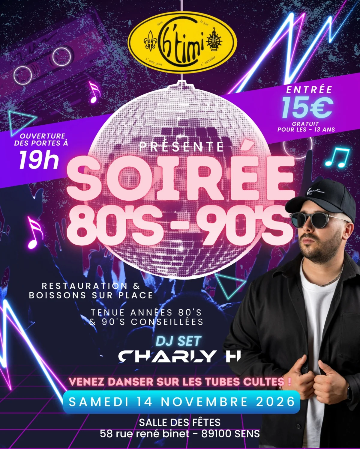 Soirée année 80's 90's – Sens (Salle René binet) (affiche de l’événement)