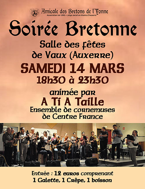 SOIREE BRETONNE animée par A TI A TAILLE (Ensemble de cornemuses de Centre France)