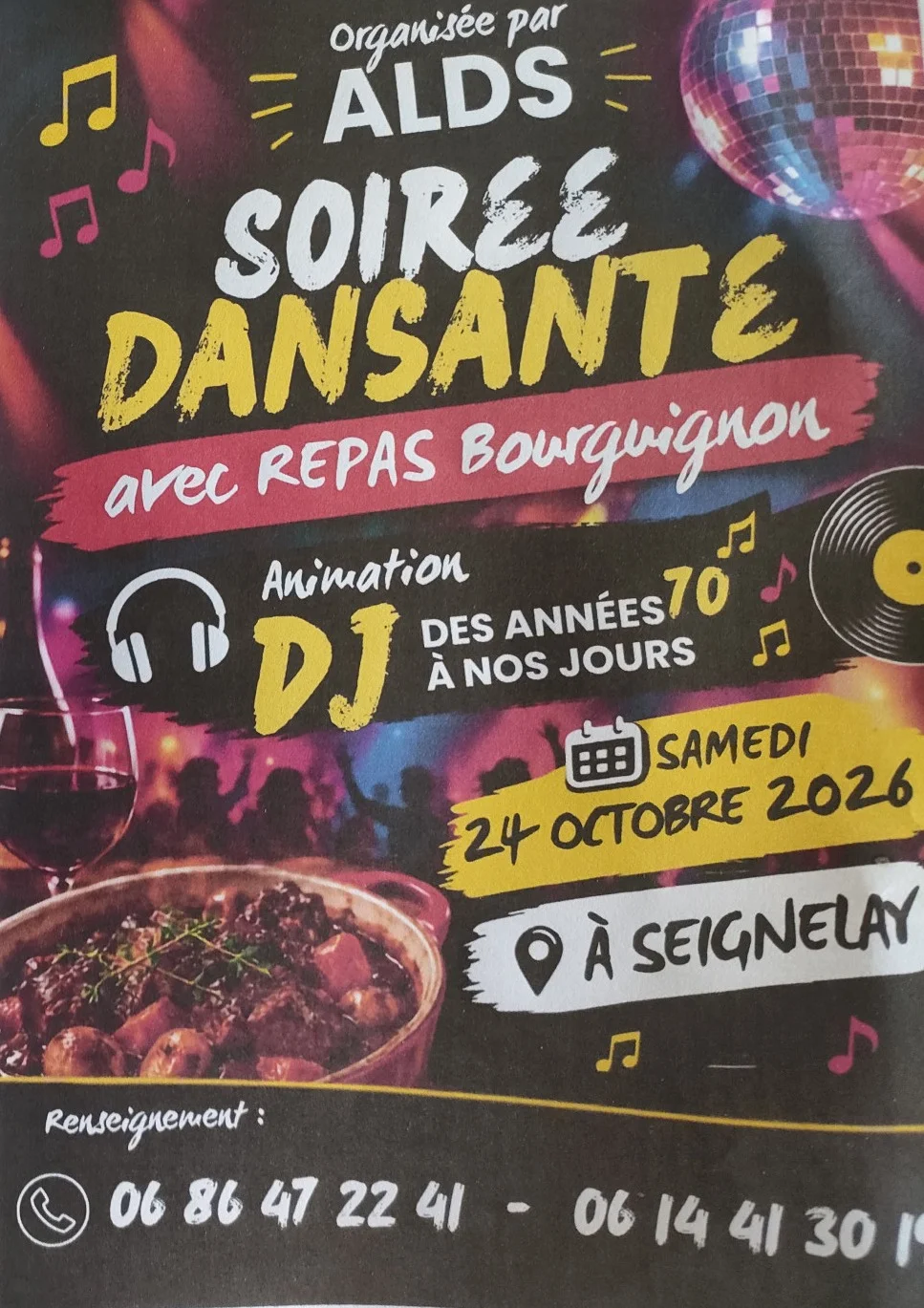 Soirée dansante avec repas bourguignon – Seignelay (Salle des fêtes) (affiche de l’événement)