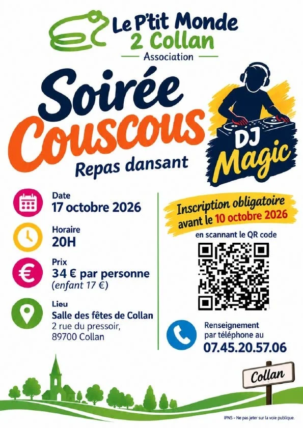 Soirée dansante -Couscous – Collan (Salle des Fêtes) (affiche de l’événement)