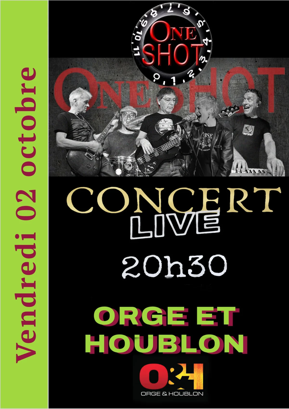 Concert avec One Shot / 100% pop/rock – Moneteau (Orge et Houblon) (affiche de l’événement)