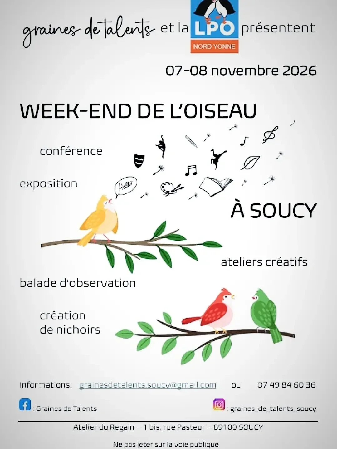 Week-end de l’oiseau – Soucy (Atelier du Regain) (affiche de l’événement)