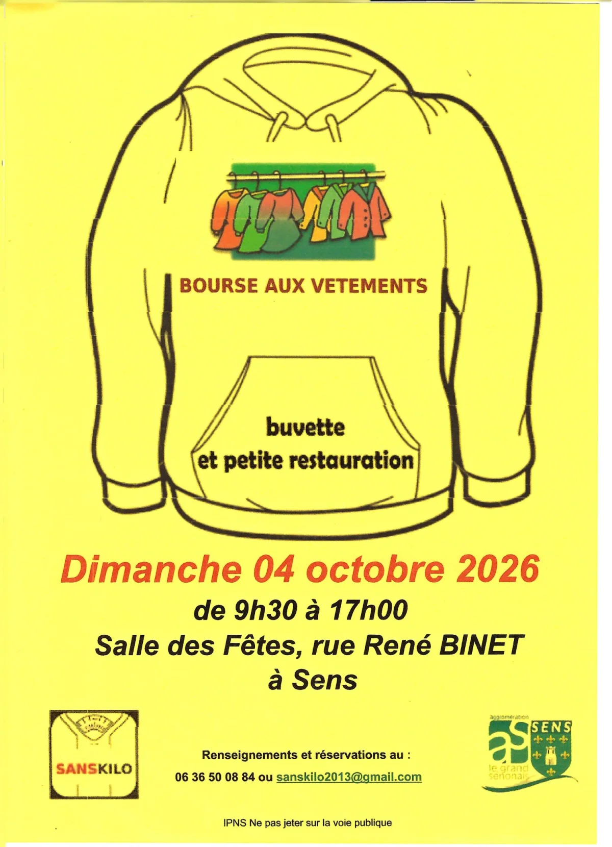 22 ème Bourse aux vêtements de l'association Sans Kilo – Sens (Salle des fêtes René Binet) (affiche de l’événement)