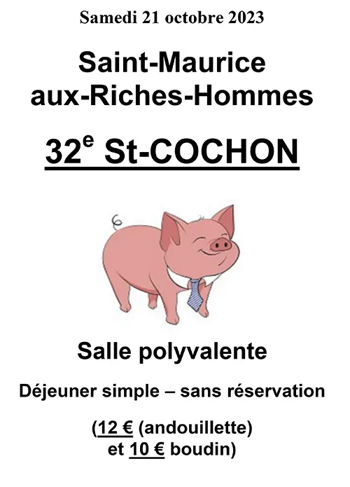 32ème Saint-Cochon : déjeuner simple sans réservation – Saint-Maurice-aux-Riches-Hommes (Salle polyvalente) (affiche de l’événement)