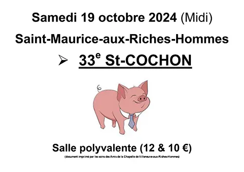 33ème Saint-Cochon : déjeuner simple sans réservation – Saint-Maurice-aux-Riches-Hommes (Salle polyvalente) (affiche de l’événement)