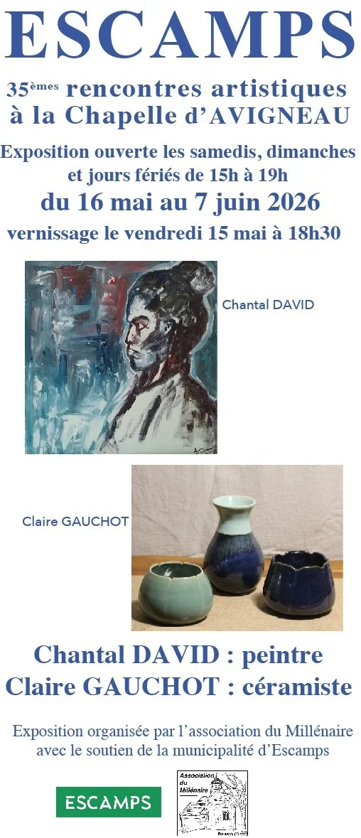 35ème rencontres artistiques à la Chapelle d'Avigneau : Exposition de Chantal David (peintre) et Claire Gauchot (céramiste) – Avigneau / Escamps (Chapelle d'Avigneau) (affiche de l’événement)