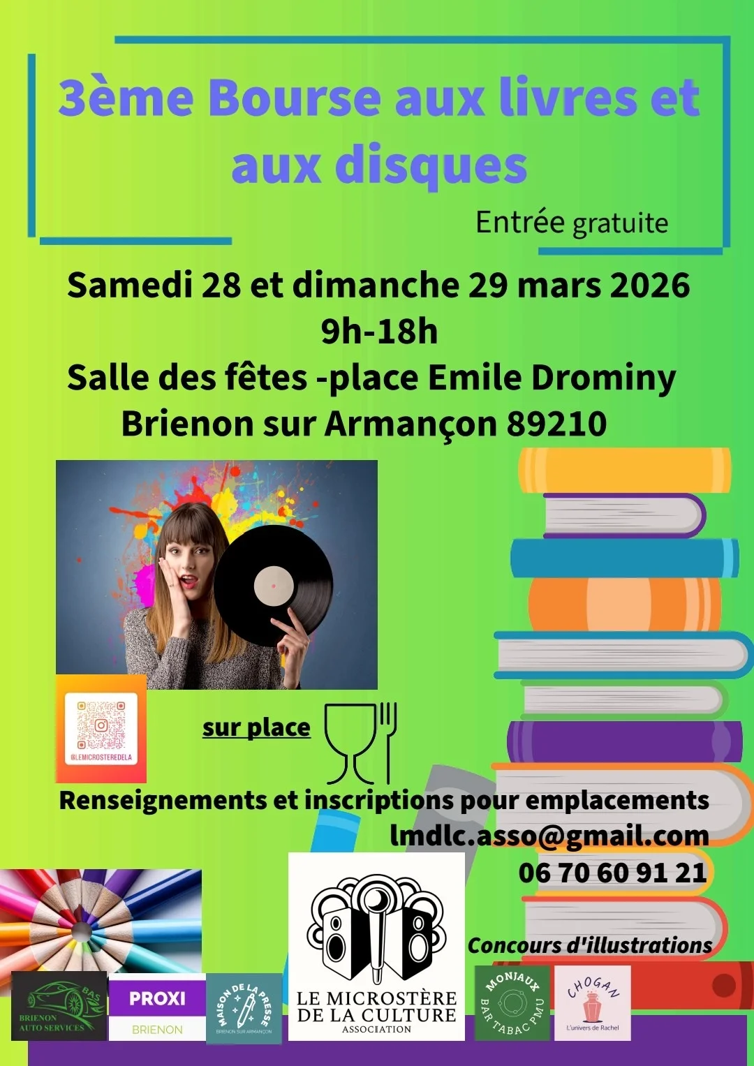 3ème Bourse aux livres et aux disques – Brienon sur Armancon (Salle des fêtes / Place Émile Drominy) (affiche de l’événement)