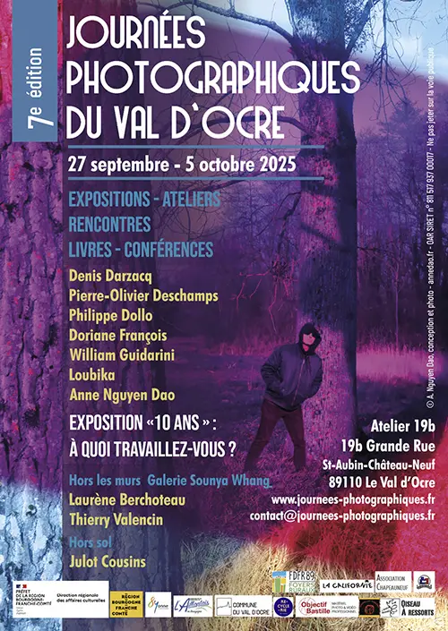7ème édition des Journées Photographiques du Val d’Ocre : Expositions, ateliers, projections photo-conférences, visites guidées, rencontre des photographes et artistes, dédicace de livre… – Saint-Aubin-Château-Neuf / Le Val d'Ocre + Joigny (Atelier 19b + Hors les murs : Sounya Whang Gallery) (affiche de l’événement)
