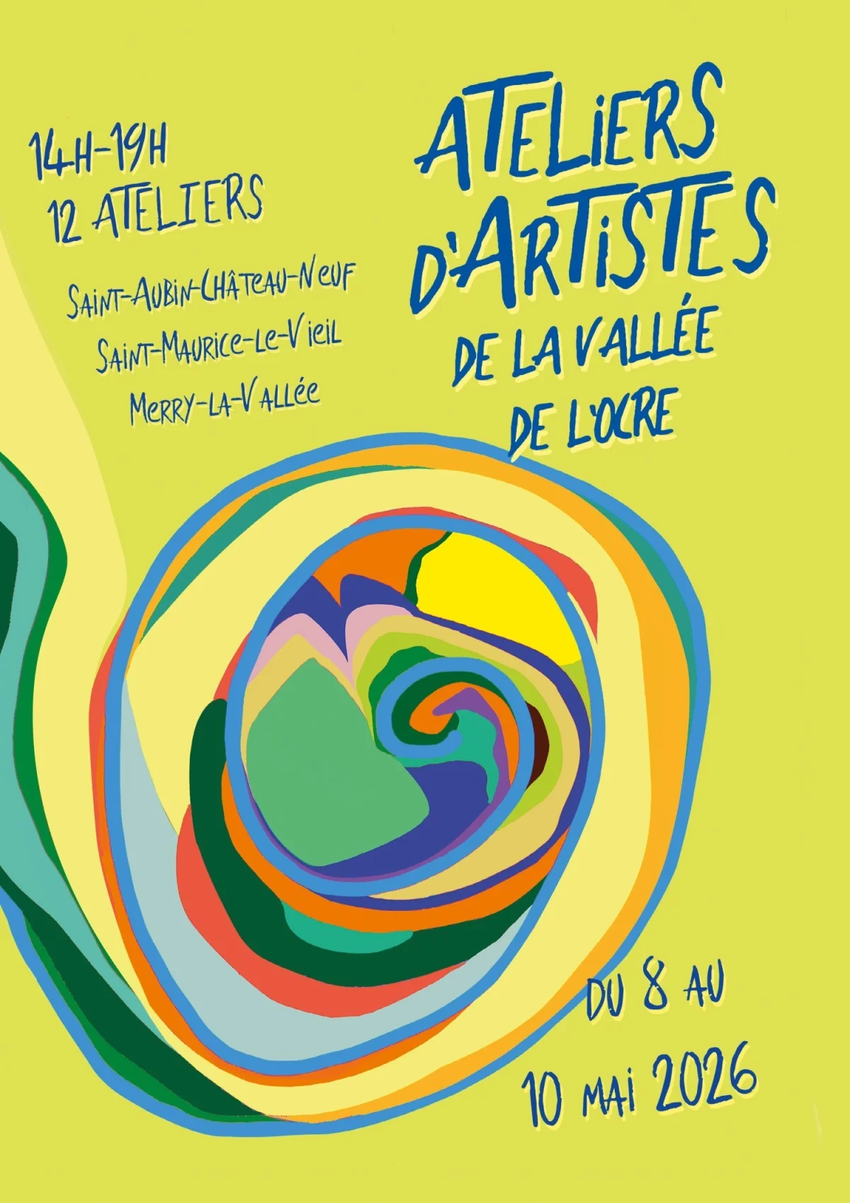 Portes ouvertes des "Ateliers d'artistes de la vallée de l'Ocre" – Saint-Aubin-Château-Neuf, Saint-Maurice-le-Vieil, Merry-la-Vallée (12 ateliers d'artistes) (affiche de l’événement)