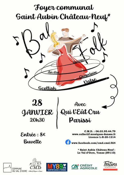 Bal Folk avec les groupes Parissi et Qui l'Eût Cru – Saint-Aubin-Château-Neuf (Foyer communal) (affiche de l’événement)