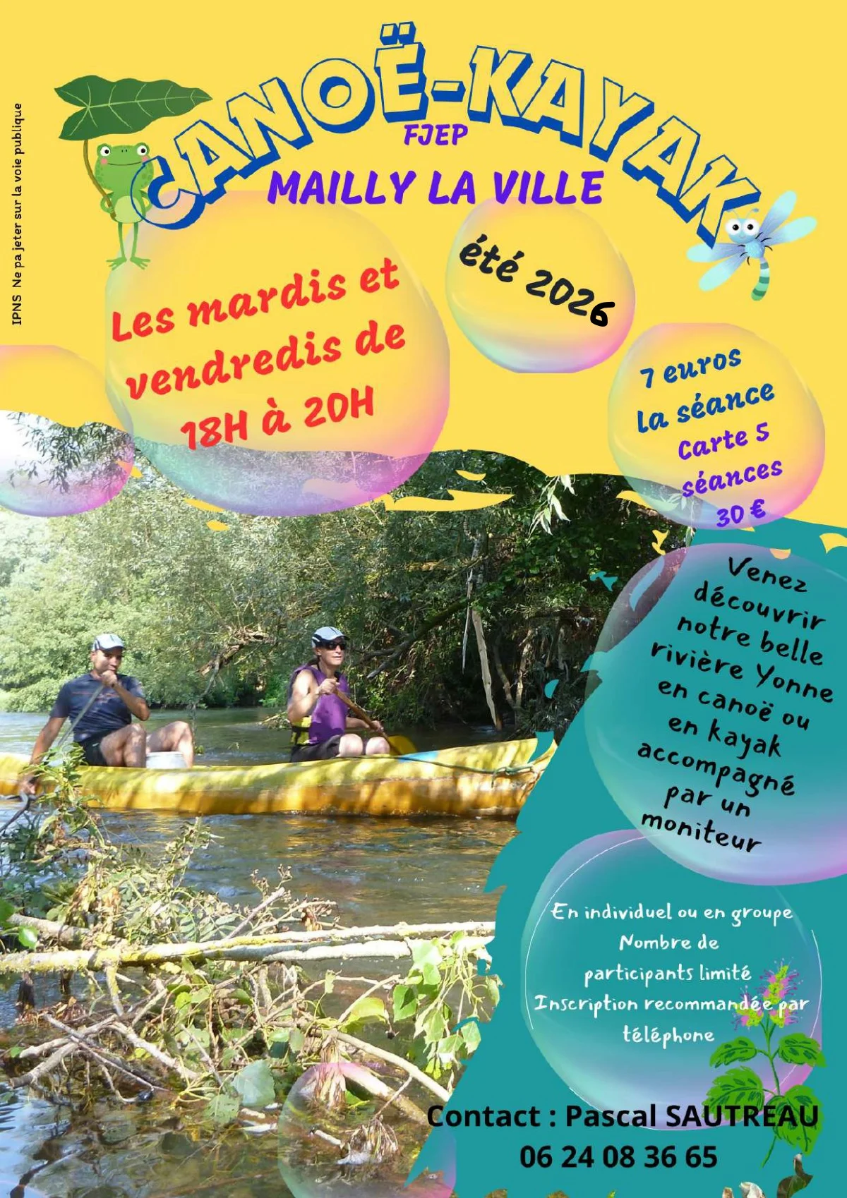Découverte et pratique du Canoë et du Kayak sur l'Yonne (encadré par un moniteur fédéral) – Mailly-la-Ville (Rdv à l'ancien lavoir / sous la mairie) (affiche de l’événement)