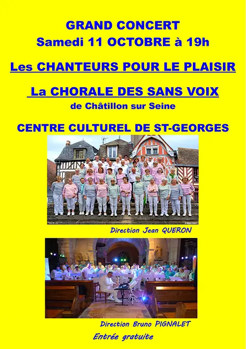 Concert avec les Chanteurs Pour le Plaisir (direction Jean Queron) et La Chorale des Sans Voix (direction Bruno Pignalet) de Châtillon sur Seine – Saint-Georges-sur-Baulche (Centre culturel) (affiche de l’événement)