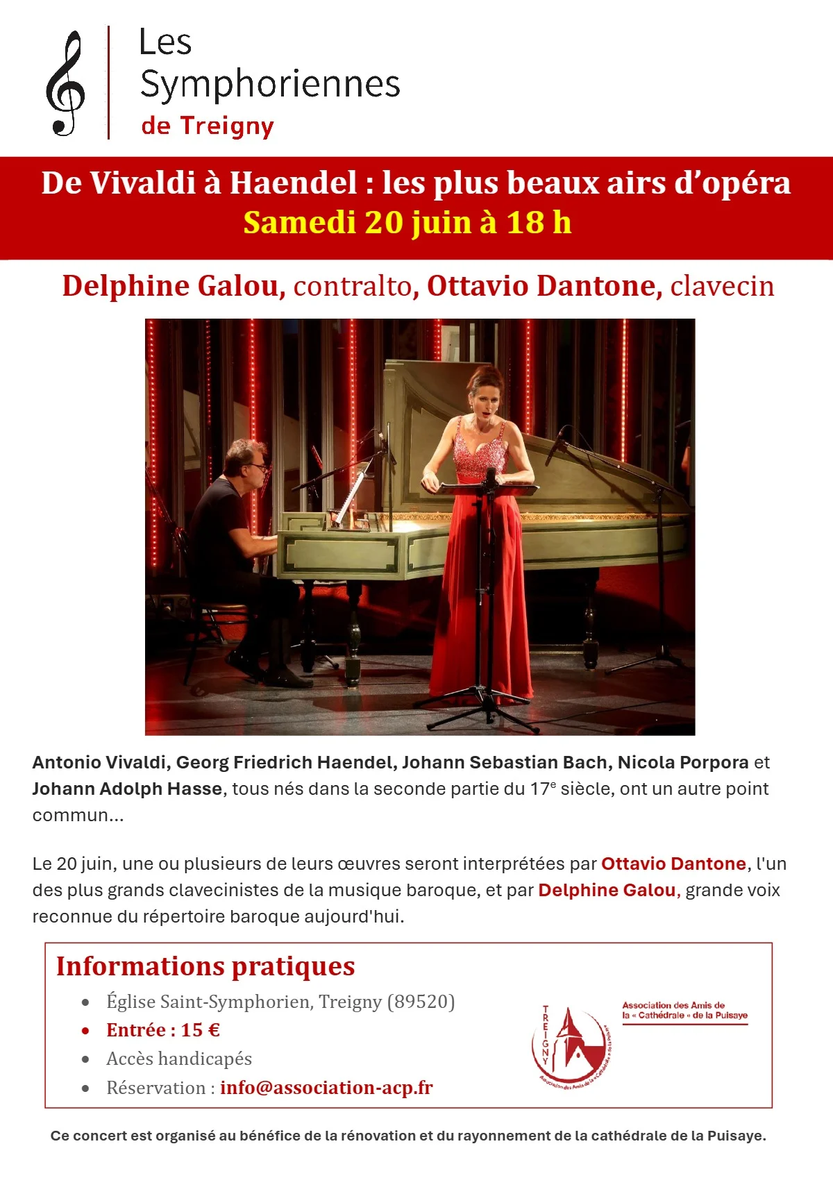 Concert  : "De Vivaldi à Haendel : les plus beaux airs d’opéra " par Delphine Galou (contralto) Ottavio Dantone (clavecin) dans le cadre des Symphoriennes de Treigny – Treigny (Eglise Saint Symphorien) (affiche de l’événement)
