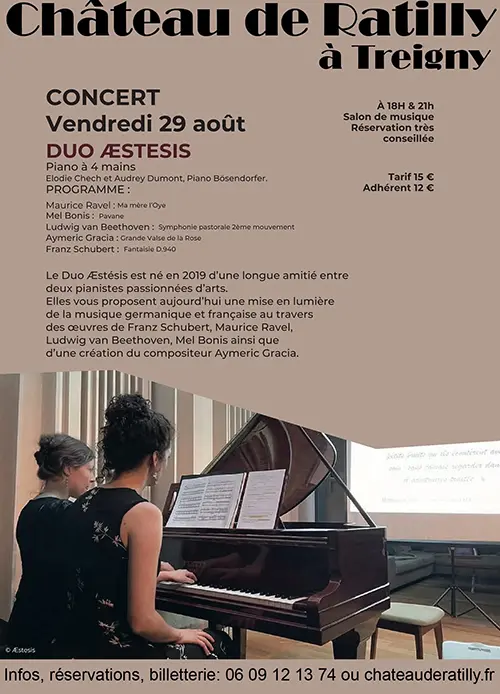 Concert avec le Duo Æstésis (Piano à 4 mains / Elodie Chech et Audrey Dumont) – Treigny (Château de Ratilly) (affiche de l’événement)