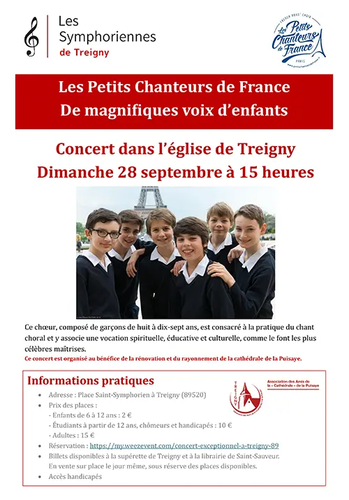 Concert avec les Petits Chanteurs de France (voix d'enfants) – Treigny (Eglise Saint Symphorien) (affiche de l’événement)