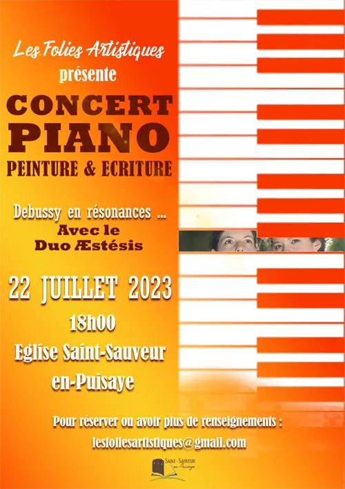 Spectacle de musique, peinture et poésie autour de l'oeuvre de Claude Debussy "Debussy en résonances" avec le duo de pianistes AEstésis (Audrey Dumont et Elodie Chech) – Saint-Sauveur-en-Puisaye (Eglise) (affiche de l’événement)