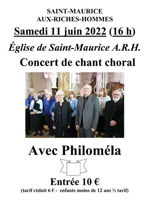 Concert de chant choral avec Philoméla (musique sacrée et profane) – Saint-Maurice-aux-Riches-Hommes (Eglise) (affiche de l’événement)