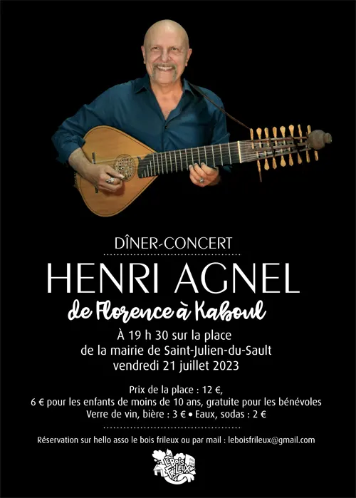 Dîner-concert "De Florence à Kaboul" avec Henri Agnel (cistre, oud, chant) – Saint-Julien-du-Sault (Place de la mairie) (affiche de l’événement)