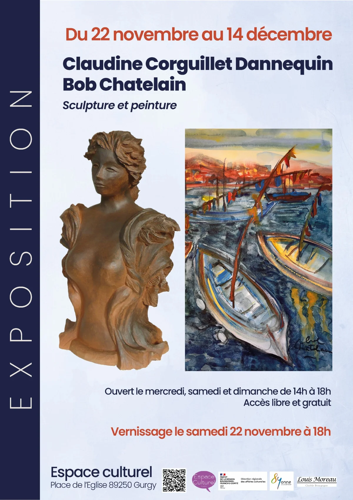 Exposition de sculpture et peinture par Claudine Corguillet Dannequin / Bob Chatelain – Gurgy (Espace culturel) (affiche de l’événement)