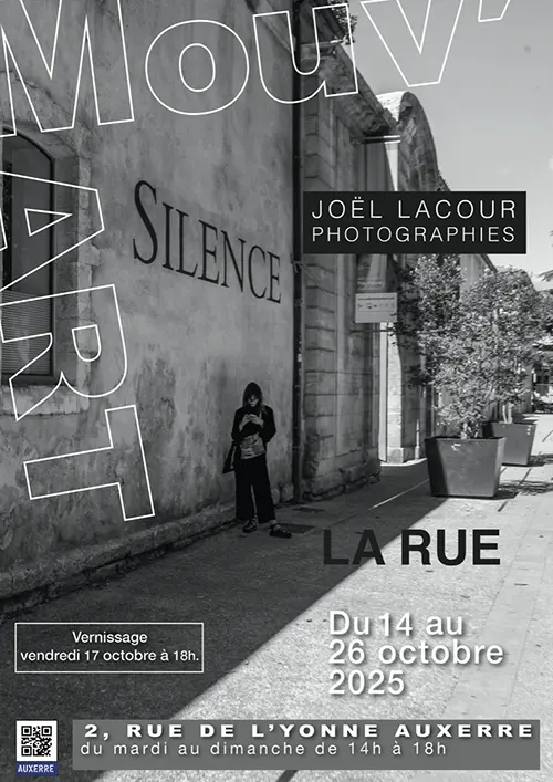 Exposition photos "La rue" de Joël Lacour – Auxerre (Galerie Mouv'art) (affiche de l’événement)