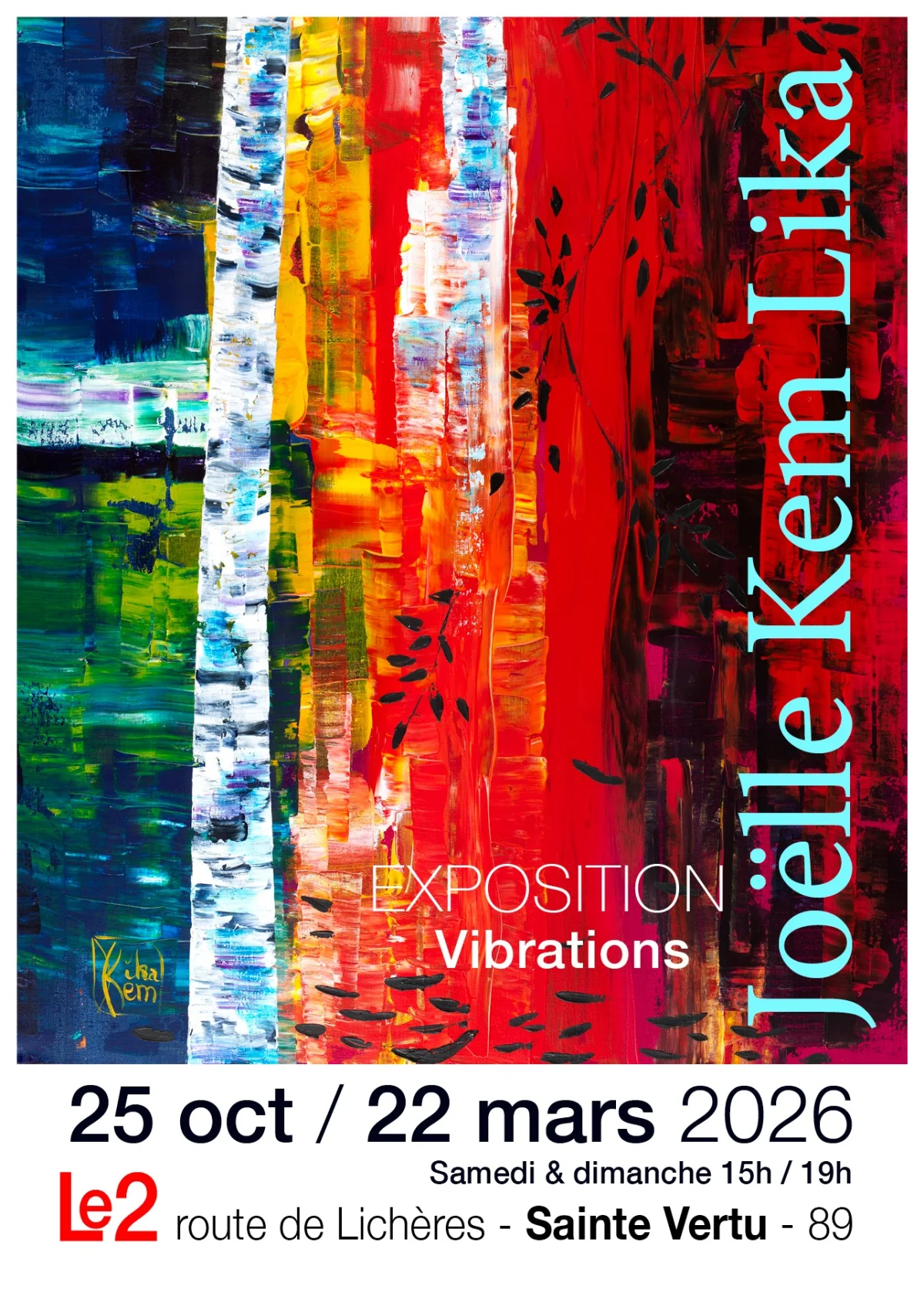 "Vibrations" : nouvelle exposition de l'artiste peintre Joëlle Kem Lika – Sainte-Vertu (Le2) (affiche de l’événement)