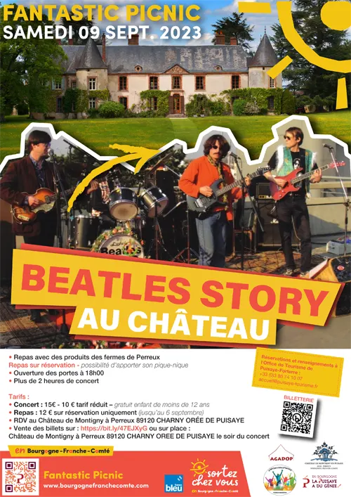 Beatles Story (repas-concert "Fantastic Picnic") – Perreux / Charny Orée de Puisaye (Château de Montigny) (affiche de l’événement)