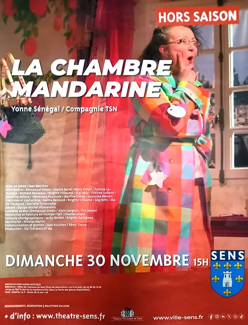 Théâtre : "La Chambre Mandarine" de Robert Thomas par le Théâtre Sans Nom de Maillot (Mise en scène : Jean Rouchon / Tout public à partir de 10 ans) au profit de Yonne Sénégal – Sens (Théâtre municipal) (affiche de l’événement)