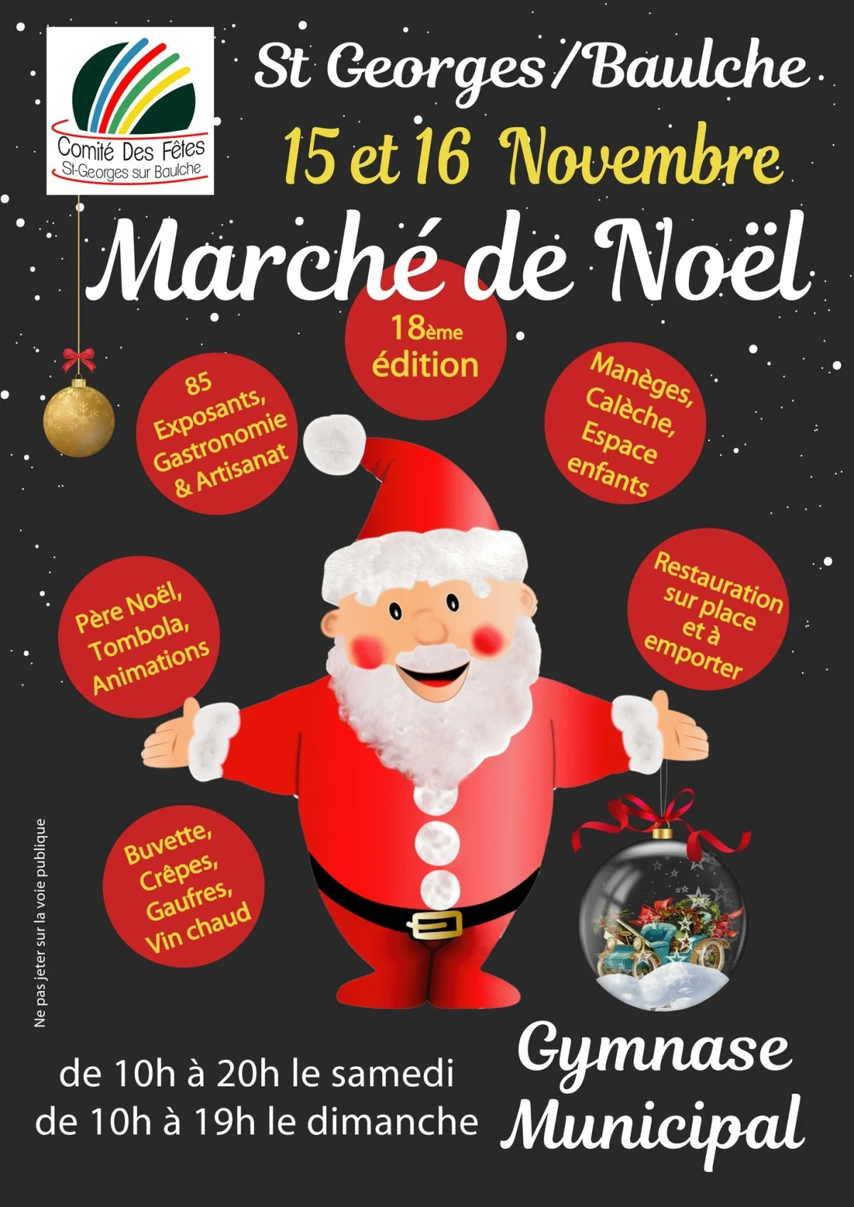 18ème Marché de Noël (sur 2 jours) avec 85 exposants : gastronomie, artisanat, manège, calèche, espaces enfants, restauration, tombola et animation et Père Noël – Saint-Georges-sur-Baulche (Gymnase municipal) (affiche de l’événement)