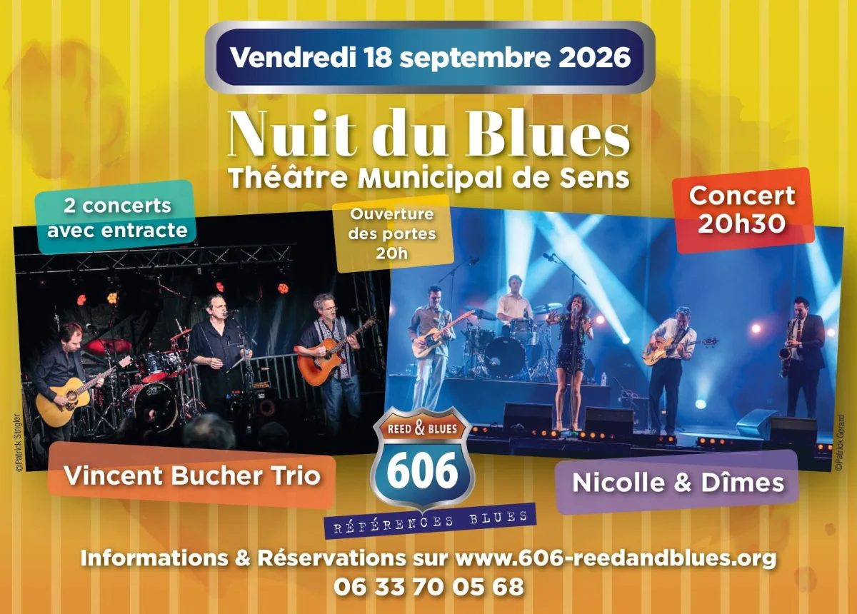 15ème Nuit du Blues : Concerts avec Vincent Bucher Trio + Nicolle & Dîmes – Sens (Théâtre municipal) (affiche de l’événement)